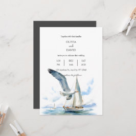 Invitación Navegador En Barco De Navegación Con Boda Del Océa