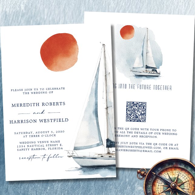 Invitación Navegando hacia el futuro juntos boda (Sailing Into The Future Together Sailboat Wedding Invitation 3)