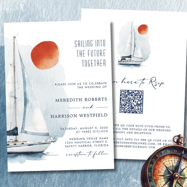 Invitación Navegar en el futuro juntos Boda náutico (Sailing Into The Future Together Sailboat Wedding Invitation 2)