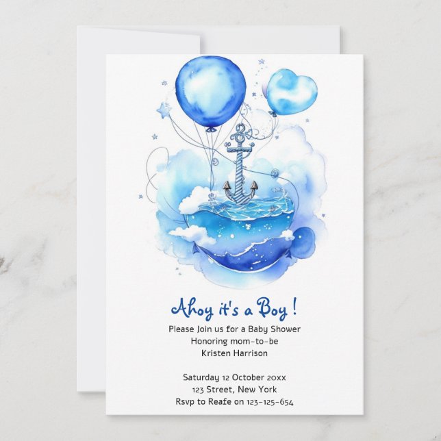 Invitación Navegar lejos de la alegría: Baby Shower Nautical (Anverso)
