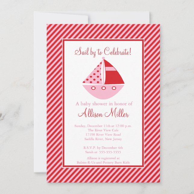 Invitación Navegar para celebrar el velero Baby Shower (Anverso)