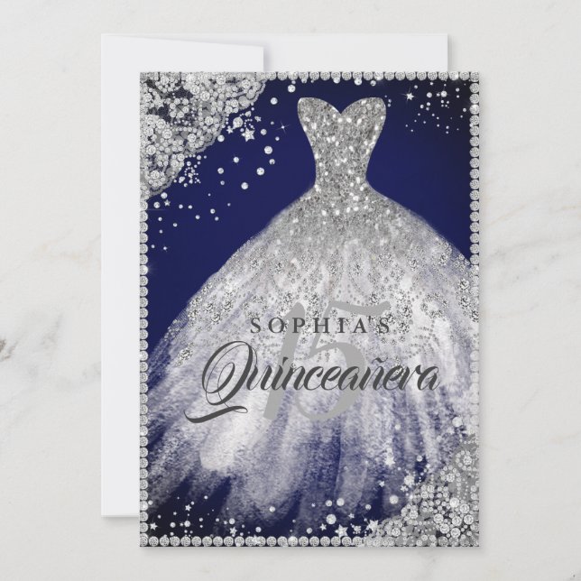 Invitación Navía de bata de encaje de diamante Quinceanera (Anverso)