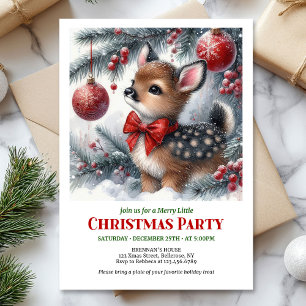 Invitación Navidad acogedora ciervo bosque nevado acuarela