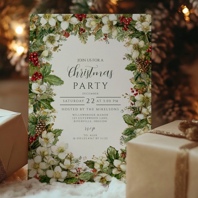 Invitación Navidad acogedora rústica de hoja perenne (Subido por el creador)