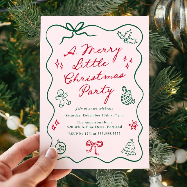 Invitación Navidad Alegre Roja y Verde Dibujada a Mano (Subido por el creador)