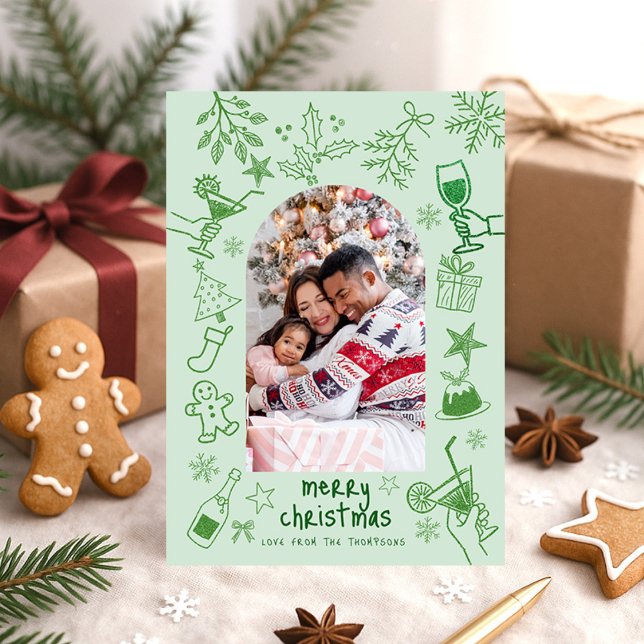 Invitación Navidad Alegre Verde Brillante Garabateado a Mano (Subido por el creador)