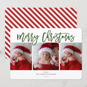Invitación Navidad Alegre Verde Rojo 3 Fotos Foto