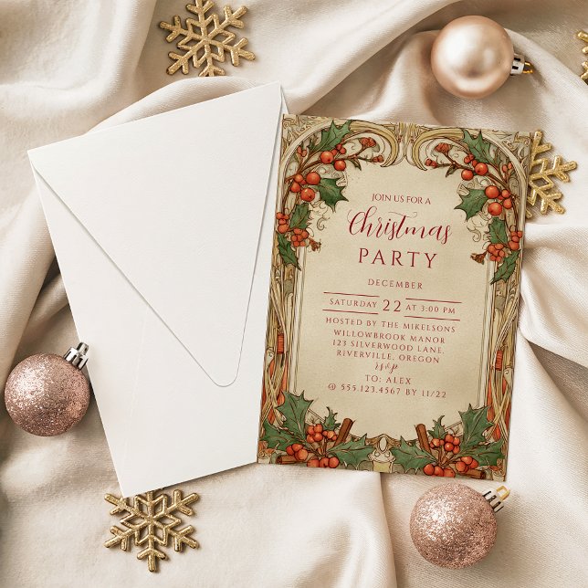 Invitación Navidad Antigua de Acebo y Bayas (Subido por el creador)