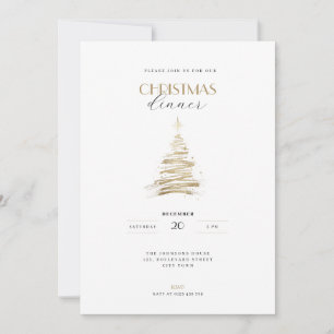 Invitación Navidad árbol dorado dibujado a mano elegante