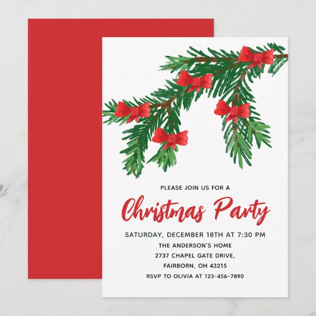 Invitación Navidad Arco Rojo Verde Acuarela Festiva (Anverso / Reverso)