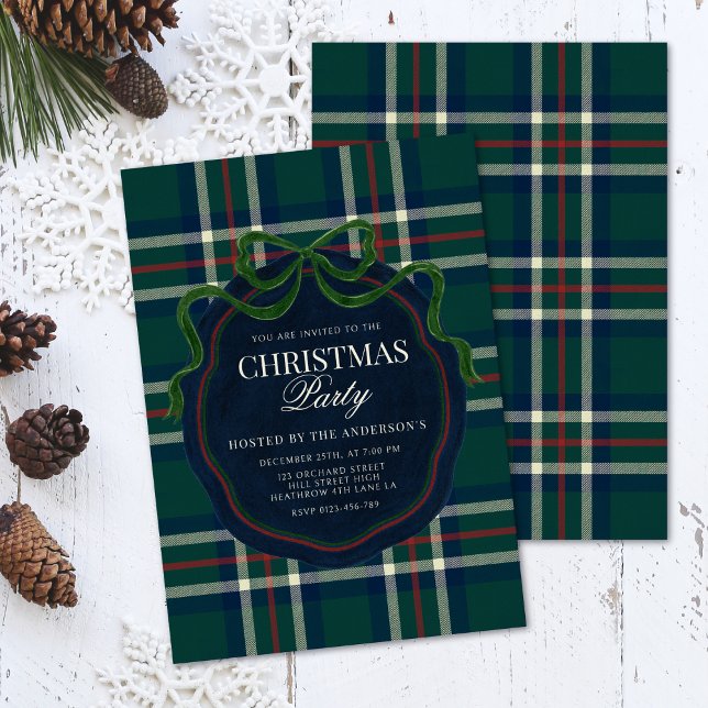 Invitación Navidad audaz de cuadros escoceses con estilo clás (Subido por el creador)