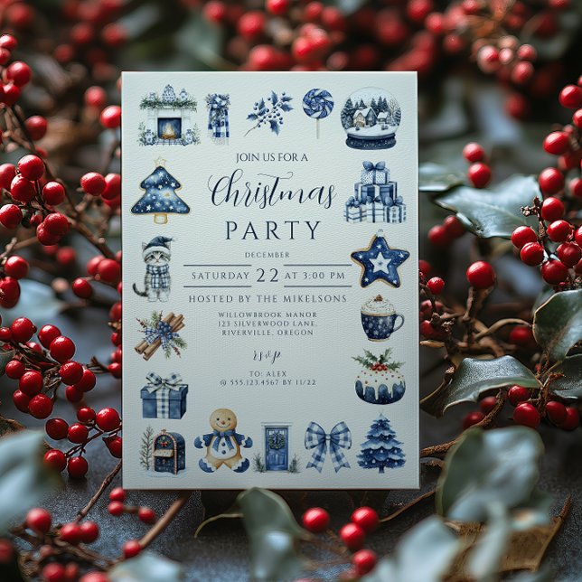 Invitación Navidad Azul Acogedora (Subido por el creador)