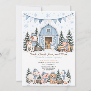 Invitación Navidad Azul Cumpleaños Lindo Animal de Granja de