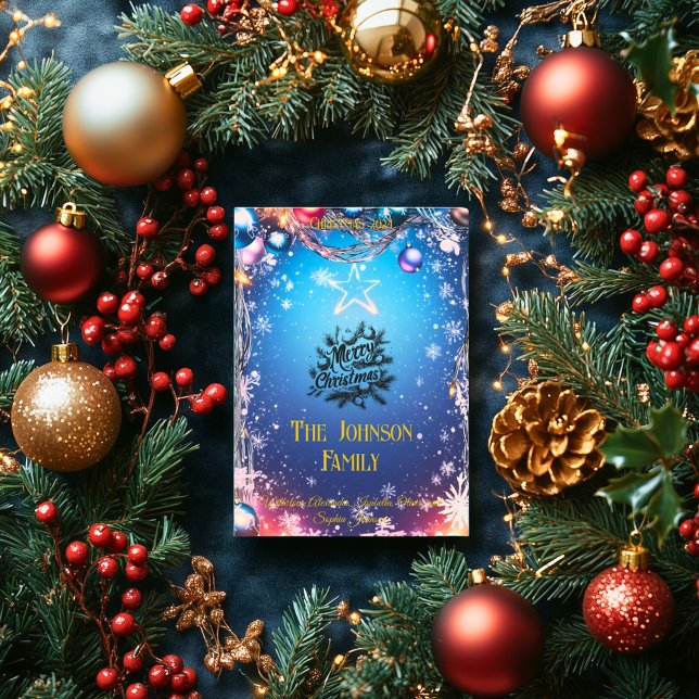 Invitación Navidad Azul Estrellada con Mensaje Familiar Perso (Subido por el creador)