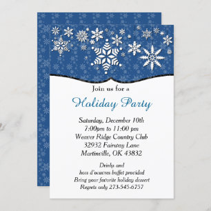 Invitación Navidad azul y blanco del copo de nieve