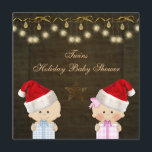 Invitación Navidad Baby Shower de los gemelos del muchacho y<br><div class="desc">El oro con clase hermoso y el navidad marrón Baby Shower de los gemelos del muchacho y del chica invita con un bebé lindo del muchacho y del chica con los gorras y los regalos de santa, una estrella bonita del oro, los ornamentos de la chispa elegante y los arcos...</div>