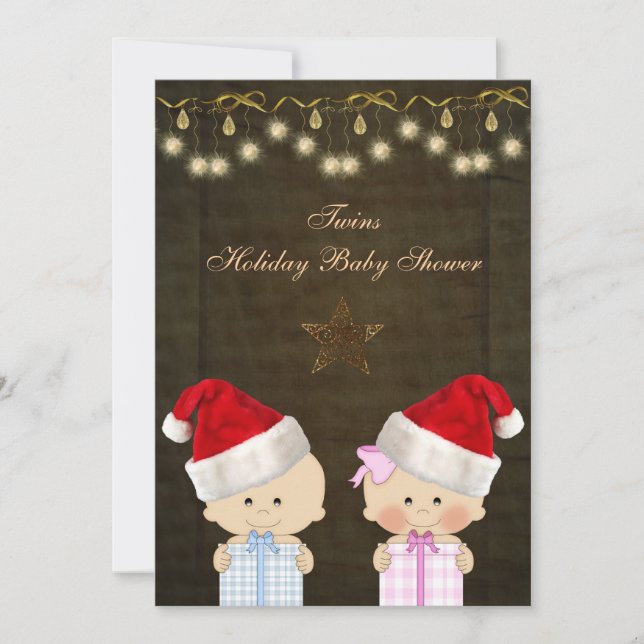 Invitación Navidad Baby Shower de los gemelos del muchacho y (Anverso)