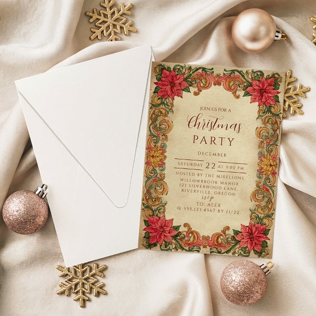 Invitación Navidad Barroca Antigua Flor de Pascua (Subido por el creador)