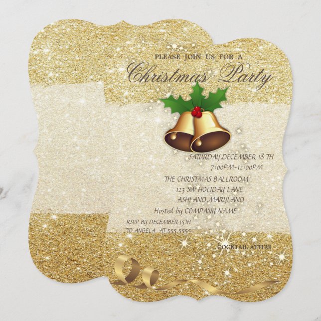 Invitación Navidad Belces elegante, purpurinoso, fiesta (Anverso / Reverso)