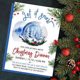 Invitación Navidad Bonita Globo de Nieve Azul Acuarela 