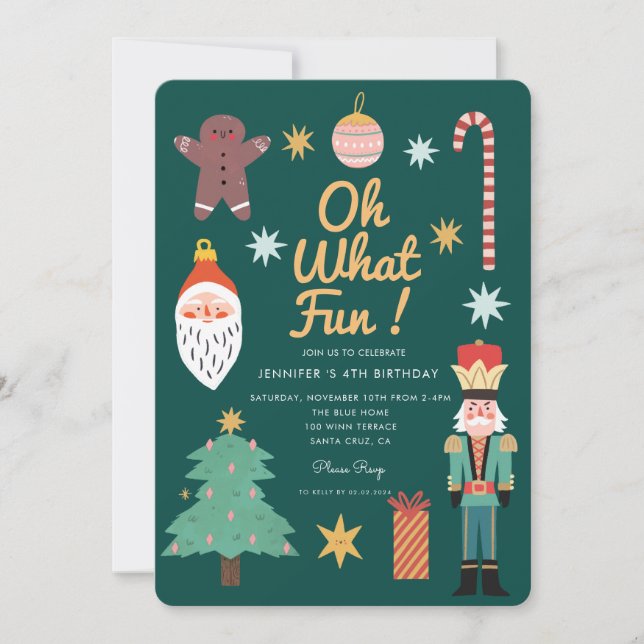 Invitación Navidad Bonito Qué divertido Cumpleaños caprichoso (Anverso)