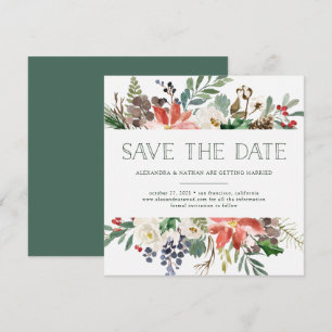 Invitación Navidad Botánica   Floral Ahorre la Fecha de Vacac