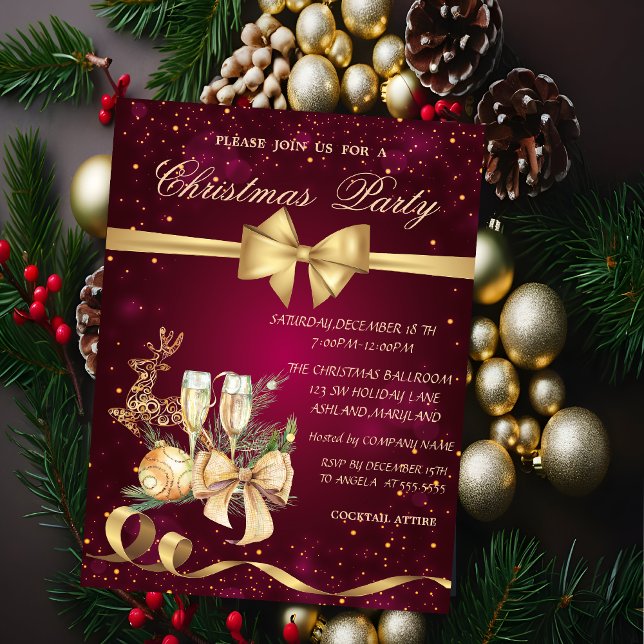 Invitación Navidad, Bow, Reno, Fiesta de Vidrio (Subido por el creador)