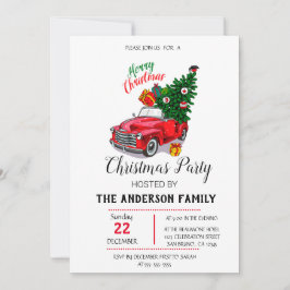 Invitación Navidad Camioneta Roja Acuarela Rústica