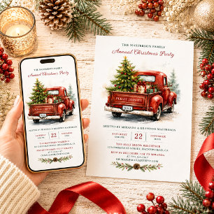 Invitación Navidad Camioneta Roja Vintage Rústica Country Enc