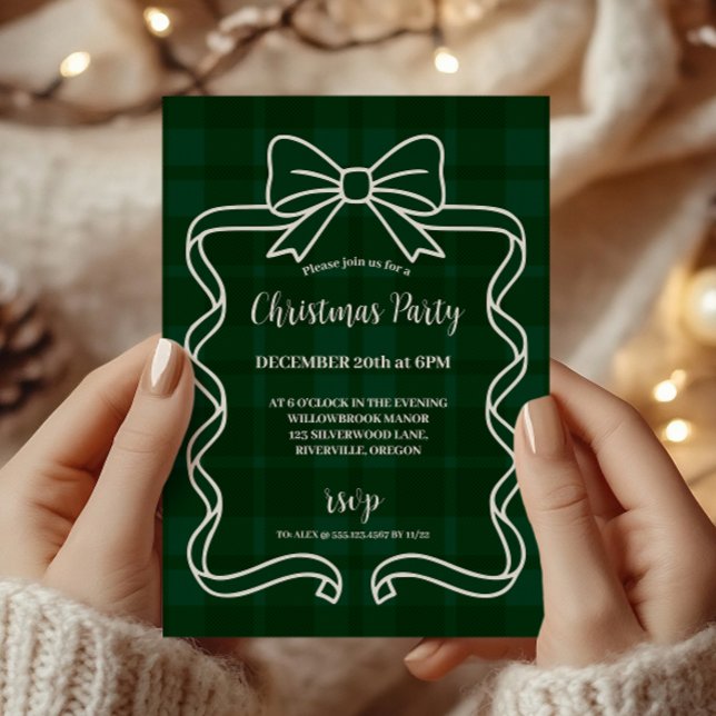 Invitación Navidad caprichosa de cuadros verdes retro (Subido por el creador)