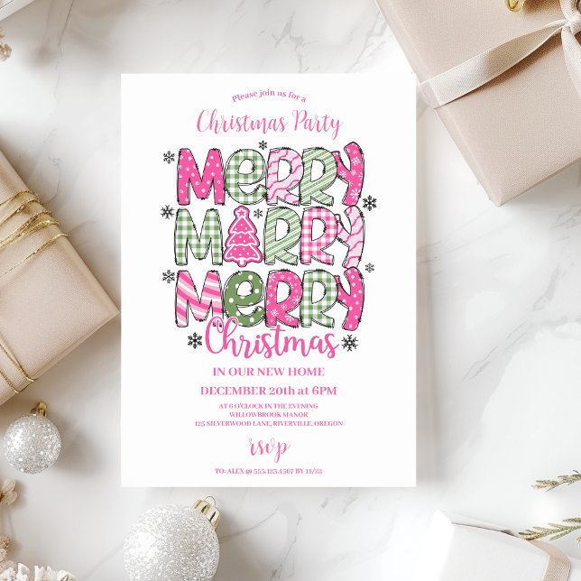 Invitación Navidad caprichosa rosa verde (Subido por el creador)