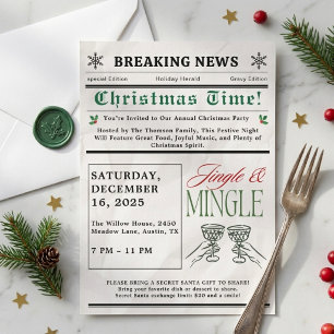 Invitación Navidad Cóctel Jingle y Mingle de periódico 