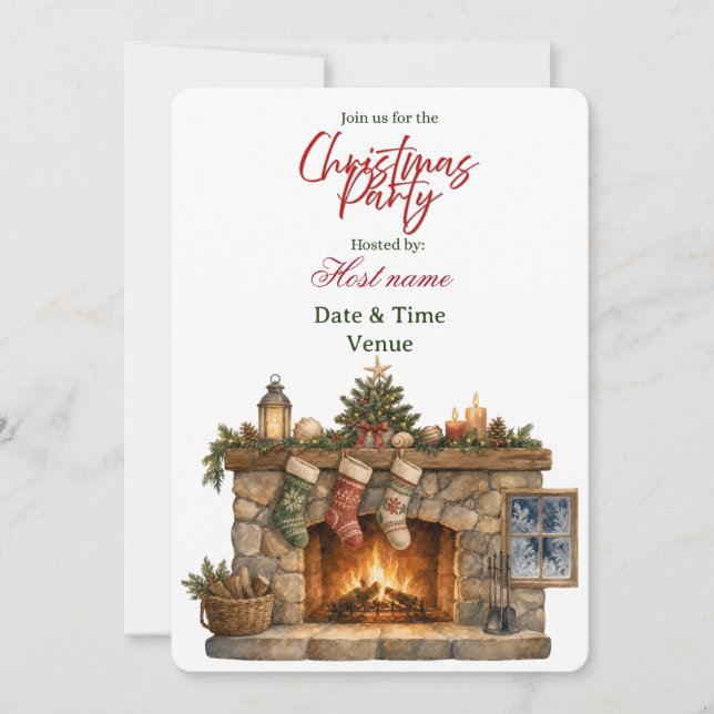Invitación Navidad con Chimenea Acogedora (Anverso)