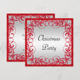 Invitación Navidad con florituras y espirales rojos elegantes