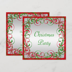 Invitación Navidad con florituras y espirales rojos y verdes