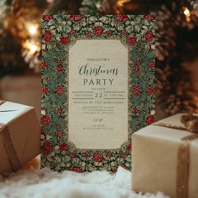 Invitación Navidad con follaje botánico vintage (Subido por el creador)