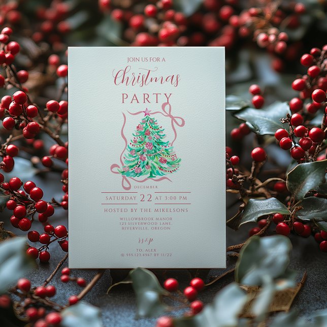 Invitación Navidad con lazo rosa Coquette (Subido por el creador)
