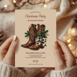 Invitación Navidad con lazo y botas del Oeste