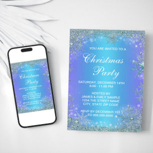 Invitación Navidad Copo de Nieve Lavanda Purpura Teal Congela