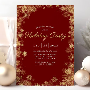 Invitación Navidad Corporativa Copo de Nieve Rojo Dorado