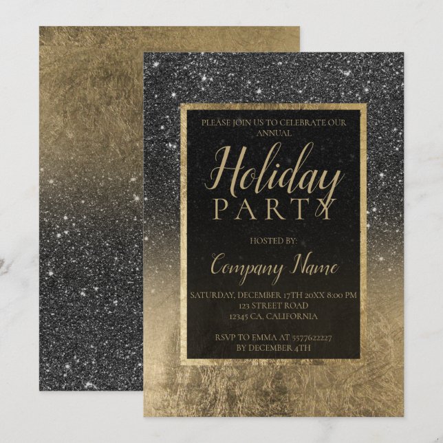 Invitación Navidad corporativo 2 del purpurina del negocio (Anverso / Reverso)