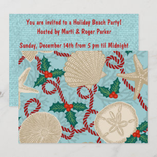 Invitación Navidad Costera Tropical Conchas Marinas - Aqua y 