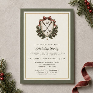 Invitación Navidad Cresta de Golf Aquarela Verde Vintage