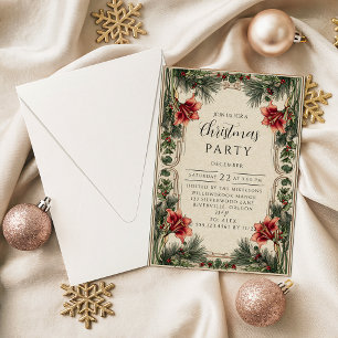 Invitación Navidad de Amarilis y Acebo Vintage