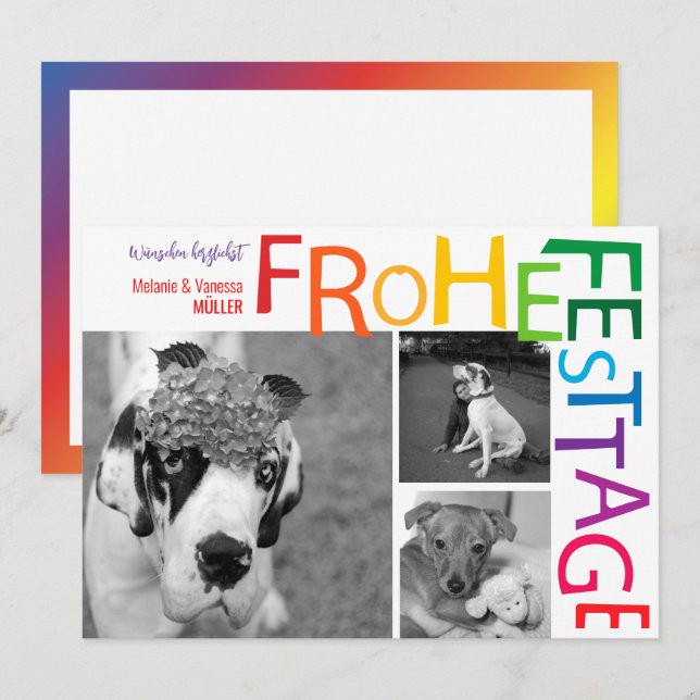 Invitación Navidad de arcoíris  (Anverso / Reverso)