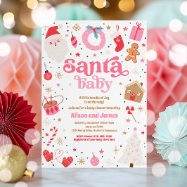 Invitación Navidad De Baby Shower Rojos Y Rosa De Santa Bebé