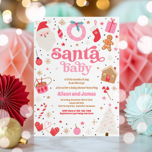 Invitación Navidad De Baby Shower Rojos Y Rosa De Santa Bebé