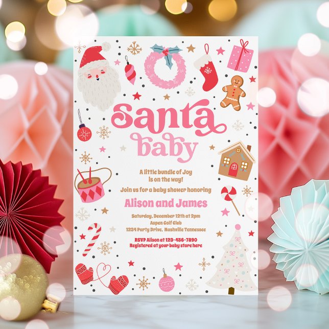 Invitación Navidad De Baby Shower Rojos Y Rosa De Santa Bebé (Subido por el creador)