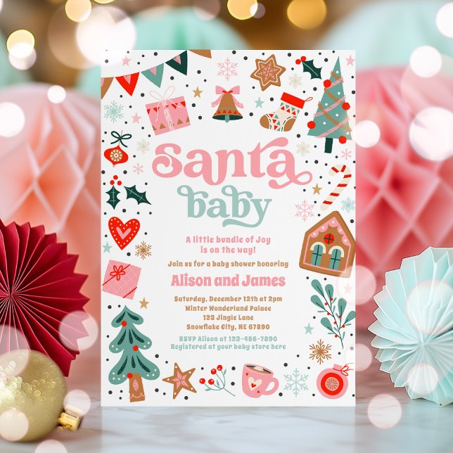 Invitación Navidad De Baby Shower Rojos Y Rosa De Santa Bebé (Subido por el creador)