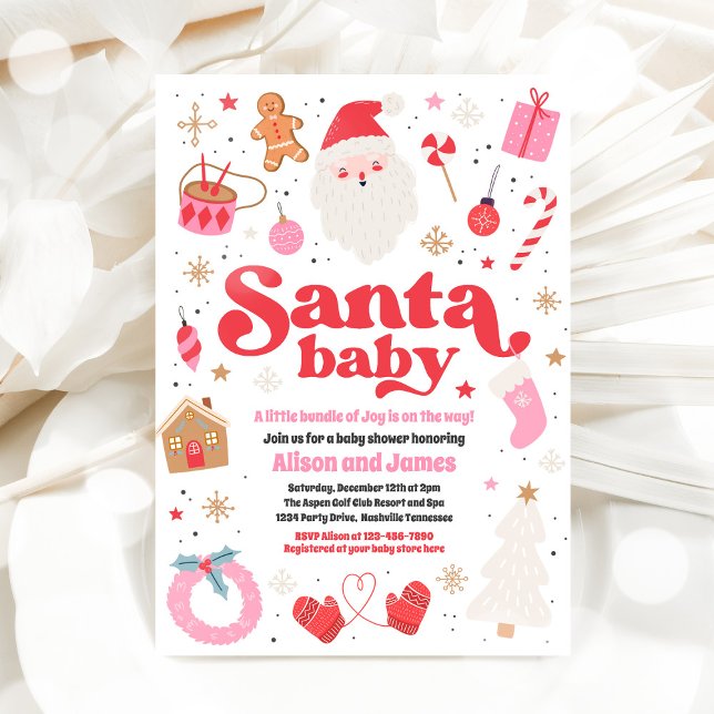Invitación Navidad De Baby Shower Rojos Y Rosa De Santa Bebé (Subido por el creador)